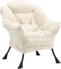 Fabric Lazy Chair for Adults, Oversized Upholstered Sofa Chair, Plush Comfy Lounge Chair with Large Side Storage Pocket, Thick Padded Reading Chair for Living Room, Bedroom, Study Room, Beige