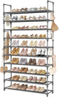 Tall Shoe Rack 10 Tier Shoe Organizer Large Shoe Shelf with 18 Hooks Storage for 50 Pair Sneaker and Boot, Stackable Vertical Shoe Rack Organizer for Closet, Entryway, Bedroom, Grey