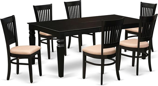 East West Furniture LGVA7-BLK-C 7 Piece Modern Dining Table Set Consist of a Rectangle Wooden Table with Butterfly Leaf and 6 Linen Fabric Kitchen Dining Chairs, 42x84 Inch, Black