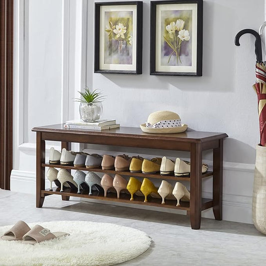 LEILISI Shoe Bench, Solid Wood Shoe Rack Bench Simple Style Shoe Storage Bench for Entryway Hallway Living Room and Corridor (39.4")