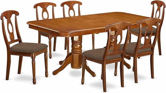 East West Furniture NANA7-SBR-C 7 Piece Dining Room Furniture Set Consist of a Rectangle Kitchen Table with Butterfly Leaf and 6 Linen Fabric Upholstered Chairs, 40x78 Inch, Saddle Brown