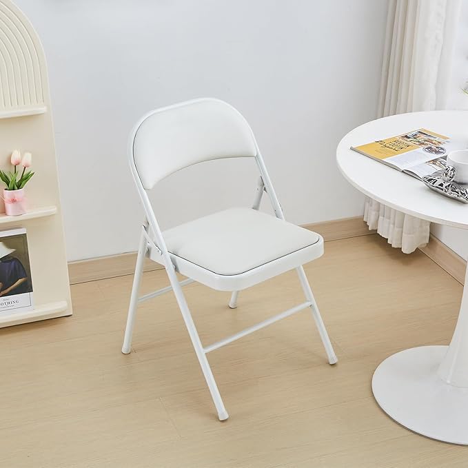 KAIHAOWIN 2-Pack Folding Chair Vinyl Padded and Metal Frame Heavy Duty Foldable Chair with Backrest & Padded Seats for Meetings Office Wedding Events-White