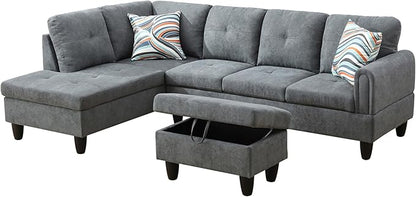 97" Oversized Sectional Couch, L Shaped Couch with Storage Ottoman, Modern Modular Sofa with Deep Seat, Sectional Couches for Living Room and Office, Dark Grey (Fluffy Fabric)