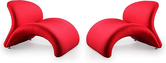 Manhattan Comfort Rosebud Modern Accent Chair Set of 2 in Wool Blend, Ideal for Pop Living Room Usage, Abstract Lounge Seat with Metal Legs, High-Density Foam, Fully Assembled, 300 Lbs Capacity, Red