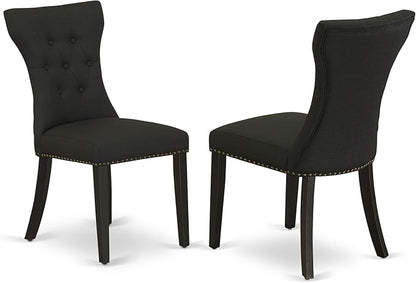 East West Furniture ESGA3-BCH-24 3 Piece Kitchen Table Set for Small Spaces Contains a Round Dining Room Table with Pedestal and 2 Black Linen Fabric Padded Chairs, 30x30 Inch, Black & Cherry