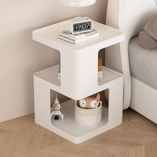 White Nightstands, Modern Side Table with 3 Tiers Storage, White End Table for Couch, Living Room Bedroom, Bedside Tables No Assembly Required