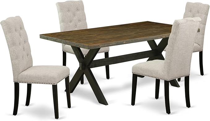 East West Furniture X677EL635-5 5 Piece Kitchen Table & Chairs Set Includes a Rectangle Dining Room Table with X-Legs and 4 Doeskin Linen Fabric Parsons Chairs, 40x72 Inch, Multi-Color