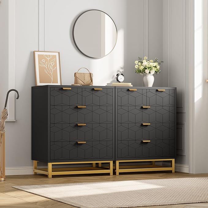 GAOMON Black 5 Drawer Dresser for Bedroom, Chest of Drawers with Metal Base, Modern Dresser Chest Cabinet Organizer for Living Room, Hallway, Closet