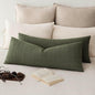 Foindtower Set of 2 Decorative Linen Check Throw Pillow Covers Neutral Long Body Lumbar Cushion Covers Farmhouse Vintage Boho Home Decor For Sofa Chair Couch Bedroom Living Room,14×36 Inch,Olive Green