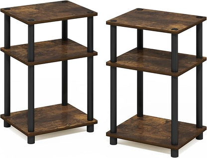 Furinno Just 3-Tier Turn-N-Tube End Table, 2-Pack, Amber Pine/Black