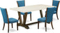 East West Furniture V727VE721-5 5 Piece Modern Dining Table Set Includes a Rectangle Wooden Table with V-Legs and 4 Blue Color Linen Fabric Upholstered Chairs, 40x72 Inch, Multi-Color