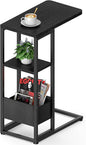 C Shaped End Table, Small Side Table for Couch, Recliner, Slide Under Sofa Tray Desk Snack Tables with Storage Bag for Living Room,Bedroom, Small Spaces - Black