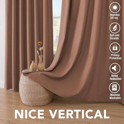 H.VERSAILTEX 100% Blackout Curtains for Bedroom Thermal Insulated Linen Textured Curtains Heat and Full Light Blocking Drapes Living Room Curtains 2 Panel Sets, 52x96 - Inch, Washed Spice