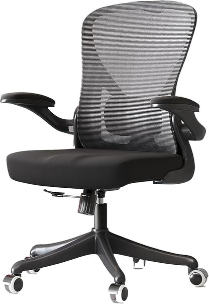 Ergonomic Office Chair with Adjustable Lumbar Support & Flip-Up Armrests - High Back Computer Desk Chair with Thickened Seat Cushion, Rolling Wheels for Home/Office Study Work (01Blcak)