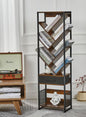 Bookshelf with Drawer,10 Tier Tree Bookcase Retro Floor Standing Bookshelves,Tall Wood Bookcases with Cabinet Storage Organizer for Living Room, Bedroom & Home Office, Classic