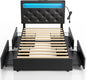 Rolanstar Twin Bed Frame with 4 Storage Drawers and Charging Station,Twin Bed with Led Lights, 2 USB & 1 Type C, Adjustable Headboard 38.9/40.8 Inches, No Box Spring Needed, Black