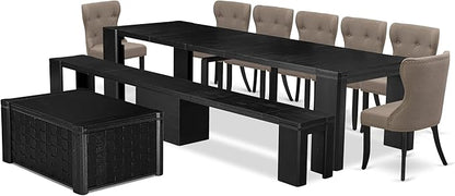 X07SI-BC6-48 - 10-Pc Dining Room Set a Rectangular Kitchen Table with a coffee Table and wooden Bench & 7 coffee Fabric Dining Chairs, 39x120 Inch, Wire Brushed Black