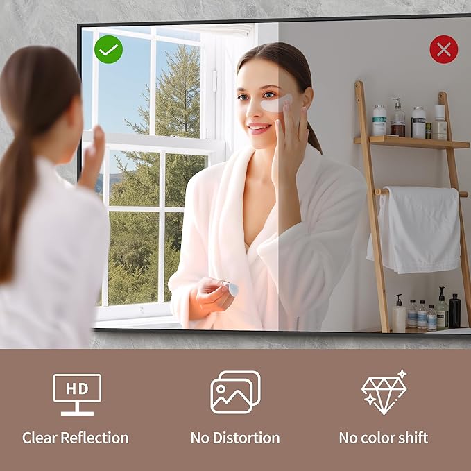 YIROMAN Bathroom Mirror for Wall 48"x48", Large Matte Black Bathroom Mirror with Metal Frame, Square Vanity Mirror with Right Angles, Wall Mirror Hangs Horizontal or Vertical, Shatterproof