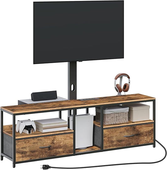 TV Stand with Mount for up to 75", Entertainment Center with Switch-Controlled Charging Station, Swivel TV Stand Mount with Fabric Drawers, for Living Room, Rustic Brown TVHR154E01N1