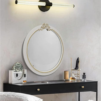 Vintage Round Wall Mirror 20inch Farmhouse Wooden Vanity Mirror for Wall Decor, Decorative Antique White Bathroom Mirrors, Traditional Art Home Bow Decor for Dressing Table, Living Room or Bedroom