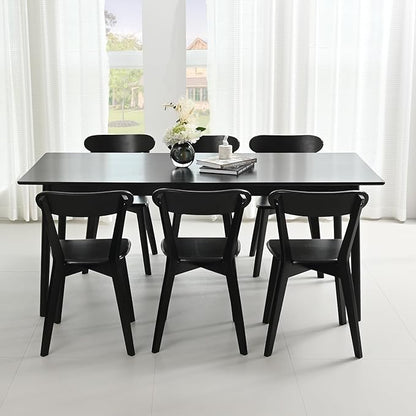 DELAVIN Soild Wood Dining Chairs Set of 6, Mid Century Oak Wood Kitchen Chairs, Vintage Dining Room Chairs Set Suitable for Kitchen, Black