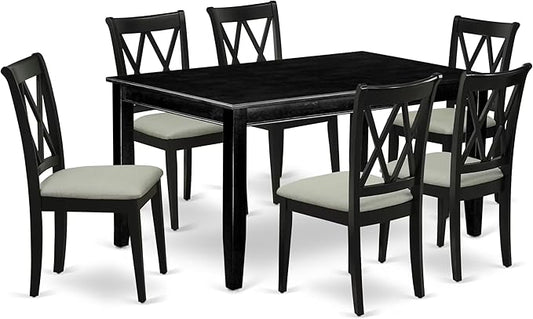 East West Furniture DUCL7-BLK-C 7 Piece Dining Room Furniture Set Consist of a Rectangle Dining Table and 6 Linen Fabric Upholstered Chairs, 36x60 Inch, Black