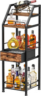 HapiRm Wine Rack Freestanding Floor - 4-Tier Stepped Liquor Cabinet Bar Stand for Home with Fabric Drawer, Wine & Glass Organizer for Living Room, Kitchen, or Dining Room