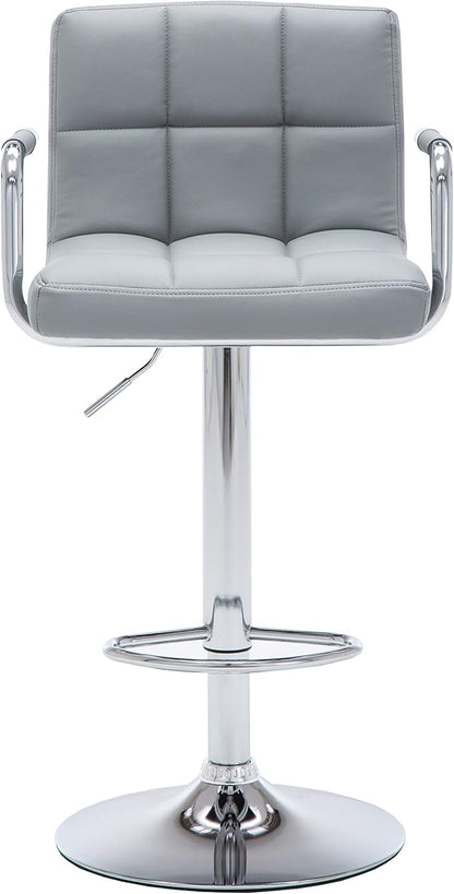 AC Pacific Contemporary Adjustable Swivel Kitchen Bar Stool Chair with Cushion and Armrest, 24"-33", Pewter Gray