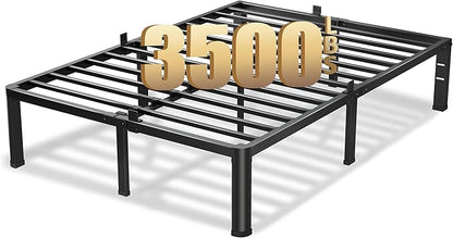 16 Inch Full Size Bed Frame, 3500Lbs Heavy Duty Metal Platform with Round Corner Legs Mattress Slide Stopper, Steel Slat Support No Box Spring Needed, Noise Free, Non-Slip, Easy Assembly