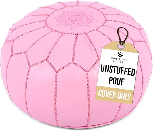 Marrakesh Gallery Genuine Leather Round Pouf Unstuffed - Moroccan Ottoman Footstool, Footrest Cover - Boho Decor - Bohemian Living Room, Bedroom, Kids Room, Gift & Wedding