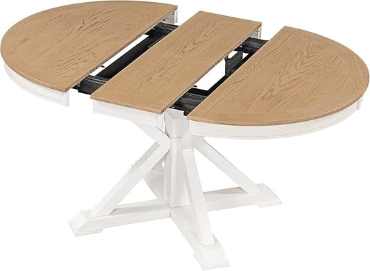 Need 42 Inch Round Dining Table Extendable to 54 Inch with 12" Leaf, Retro Expandable Kitchen Table for Dining Room & Living Room, Solid Wood (Oak)