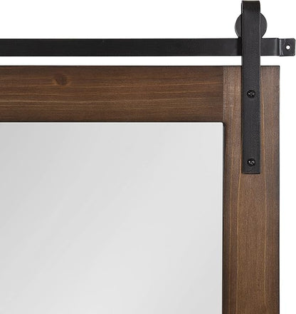 Kate and Laurel Cates Refined Decorative Framed Wall Mirror; 24 x 30; Walnut Brown; Farmhouse Barn Door-Inspired Wall Decor with Substantial Frame and Modern Charm