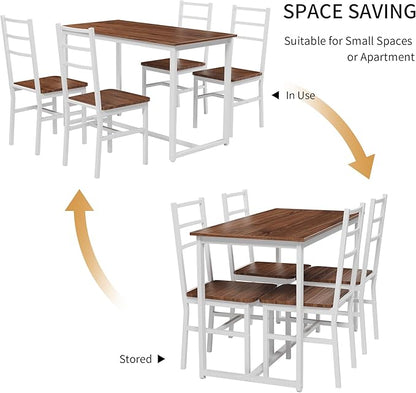 Ball & Cast Dining Table Set with Long Table and 4 Chairs,5-Piece Living Room Furniture W/ 47" Rectangle Kitchen Table,Living Room Furniture W/Backrest Chair,for Small Space,Brown+White