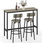 Dining Table Set for 2, 3-Piece Bar Table and Chairs Set, Kitchen Table and Chairs, High Top Table with 2 PU Upholstered Stools, Space-Saving Pub Table Sets for Small Space, Gray