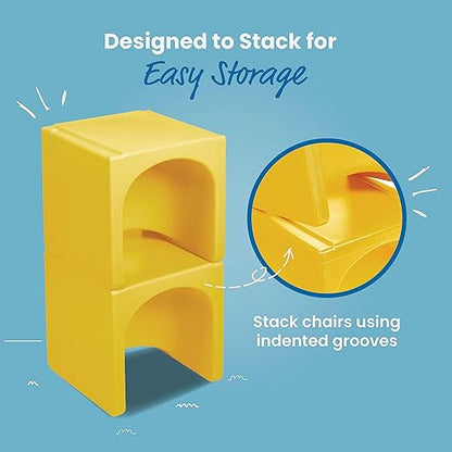 ECR4Kids Tri-Me Table and Cube Chair Set, Multipurpose Furniture, Yellow, 3-Piece