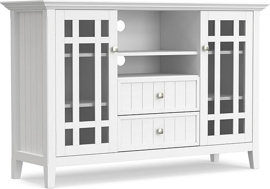 SIMPLIHOME Bedford SOLID WOOD 53 inch Wide Transitional TV Media Stand in White For TVs up to 60 inches for the Living Room and Entertainment Center