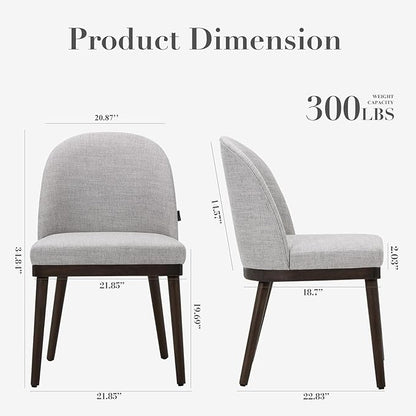 COLAMY Upholstered Dining Chairs Set of 2, Large Dining Room Kitchen Chairs with High Back and Deep Seat, Modern Fabric Dinner Chairs with Wood Legs, Light Grey