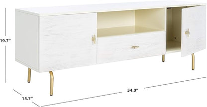 SAFAVIEH Genevieve TV Stand for up to 65" Flatscreen – Cream & White Washed Finish, Mid-Century Modern Storage Cabinet, Entertainment Media Console (MED5000D)