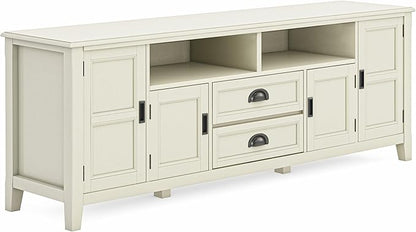 SIMPLIHOME Burlington SOLID WOOD 72 Inch Wide Transitional TV Media Stand in Antique White for TVs up to 80 Inches, For the Living Room and Entertainment Center
