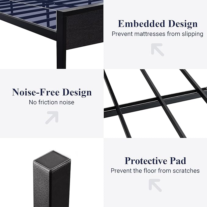 Allewie Queen Size Platform Bed Frame with Wooden Headboard and Footboard, Heavy Duty 12 Metal Slats Support, No Box Spring Needed, Under-Bed Storage, Noise Free, Easy Assembly, Black Oak