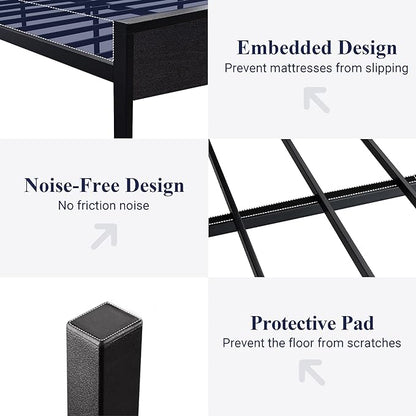 Allewie Queen Size Platform Bed Frame with Wooden Headboard and Footboard, Heavy Duty 12 Metal Slats Support, No Box Spring Needed, Under-Bed Storage, Noise Free, Easy Assembly, Black Oak