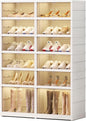 6 Tier Foldable Shoe Rack Organizer for Closet 12-24Pairs Plastic Collapsible Shoe Shelf for front door entrance Stackable Clear Folding Shoes Storage Boxes XLarge Shoe Cabinet