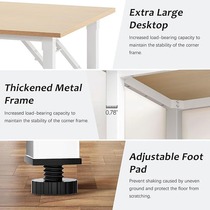 Need Folding Desk for Home Office 39-3/8'' Length Modern Folding Table Computer Desk No Install Needed Pink Oak Color Desktop White Frame, AC5AW(10060)