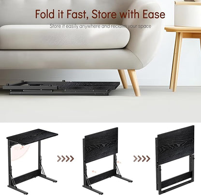 Tatub 24" Folding C Shaped End Table Set of 2, Small Sofa Side Laptop Desk, Couch TV Tray Table for Living Room, Bedroom, Black