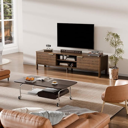 TV Stand for Living Room - up to 65 Inch TVs Mid Century Modern Entertainment Center with Storage and Adjustable Shelves, Media Console Table Walnut 60"