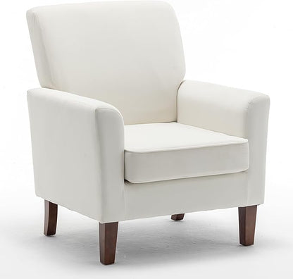 Container Furniture Direct Contemporary Accent Arm Chair with Birch Wood Frame and Velvet Upholstery, Armchair for Office and Living Room Decor, Removable Cushions, Beige