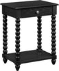 OSP Home Furnishings Elise Cottage Style Table with Spindle Legs, Open Storage Shelf, Side Table, Black Finish
