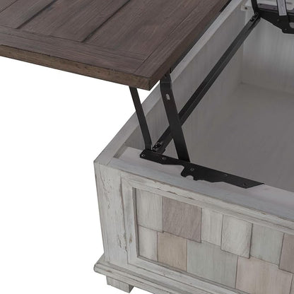 Liberty Furniture River Place Living Room Lift Top Storage Cocktail Table - Riverstone White & Tobacco