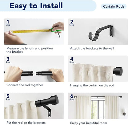 2 Pack Curtain Rods for Windows 72 to 144 Inch, 1 Inch Black Adjustable Heavy Duty Extra Long Curtain Rod Set with End Cap, Modern Outdoor Drapery Rods for Patio Bedroom, Size 32"- 150"