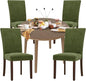 COLAMY 5-Piece Extendable Dining Table Set for 4, 36" Kitchen Round Wood Table with 4 Nailhead Dining Room Chairs,Light Brown/Green